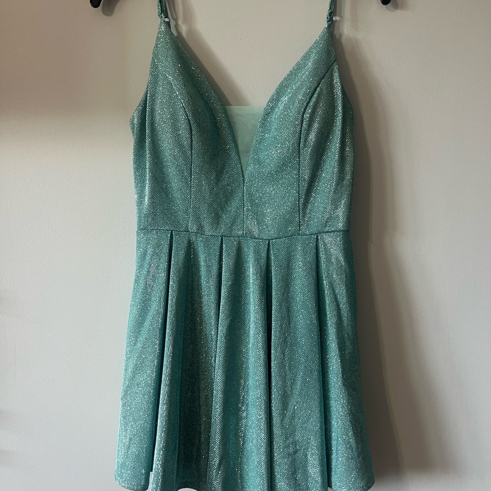 B Darlin Teal Pleated Mini Sundress
